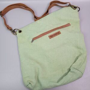 Vintage Addiction Jute Fold-over Crossbody Messenger Bag Green Brown Strap